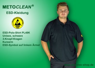 Metoclean ESD-Poloshirt PL48K-SW-XS, Kurzarm, schwarz, Größe XS