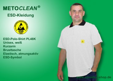 Metoclean ESD-Poloshirt PL48K-WS-XS, Kurzarm, weiß, Größe XS