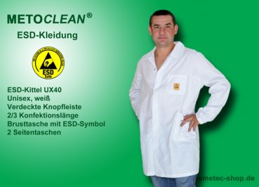 Metoclean ESD-Kittel UX40-WS-XL, weiß, Größe XL