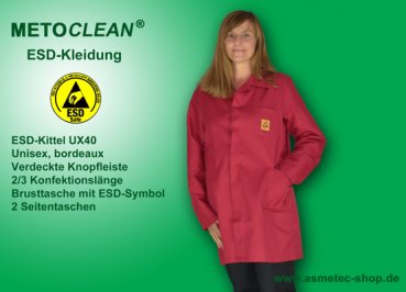 Metoclean ESD-Kittel UX40-DR-XS, rot, Größe XS