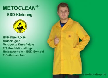 Metoclean ESD-Kittel UX40-GE-XS, gelb, Größe XS