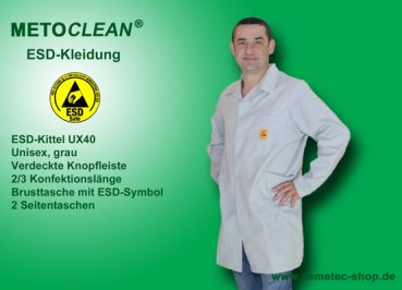 Metoclean ESD-Kittel UX40-GR-4XL, grau, Größe 4XL