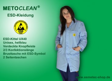 Metoclean ESD-Kittel UX40-LB-XXL, hellblau, Größe XXL