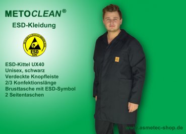 Metoclean ESD-Smock UX40-SW-XS, black, size XS
