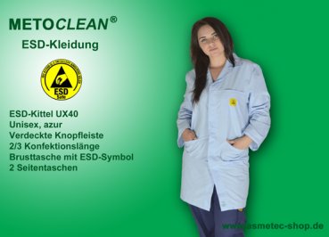 Metoclean ESD-Kittel UX40-AZ-XS, azur, Größe XS