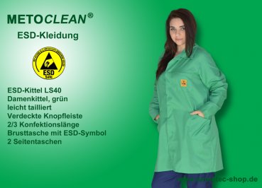 Metoclean ESD-Kittel LS40-GN-XS, grün, Größe XS