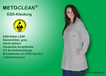 Metoclean ESD-Smock LS40-GR-XS, grey, size XS