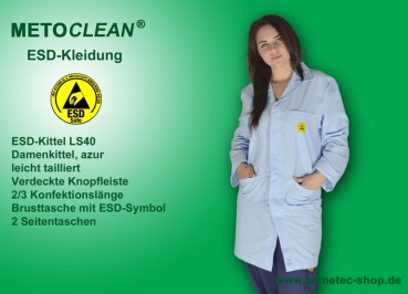 Metoclean ESD-Kittel LS40-AZ-L, azur, Größe L
