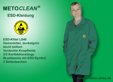 Metoclean ESD-Kittel LS40-DG-M, dunkelgrün, Größe M