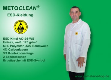 Metoclean ESD-Kittel AC108-WS-M, weiß, Größe M