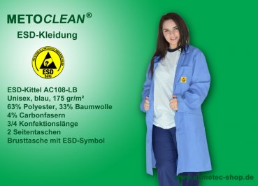 Metoclean ESD-Kittel AC108-LB-XL, blau, Größe XL
