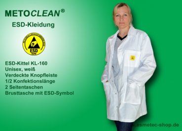Metoclean ESD-Kittel KL160D-W-XS, weiß, Größe XS