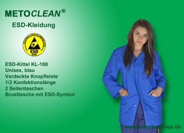 METOCLEAN ESD-Smock KL160D-B, blue - www.asmetec-shop.de