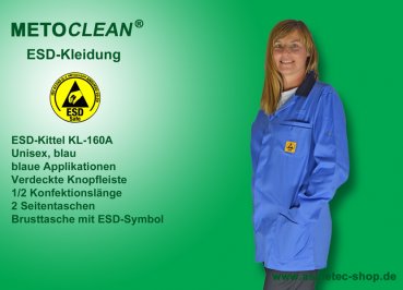 Metoclean ESD-Smock-KL160AD-B-XS, blue, size XS