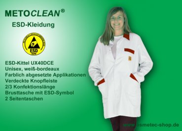 Metoclean ESD-Kittel UX40DCE-WDR-XS, weiß-rot, Größe XS