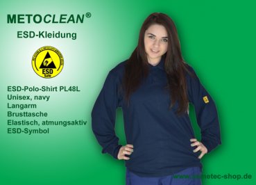 Metoclean ESD-Poloshirt PL48L-NB-XXL, Langarm, navyblau, Größe XXL