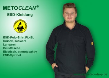 Metoclean ESD-Poloshirt PL48L-SW-XXL, Langarm, schwarz, Größe XXL