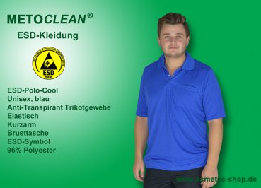 Metoclean ESD-Poloshirt PL-Cool-B-L, Kurzarm, blau, Größe L