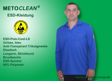 Metoclean ESD-Poloshirt PL-Cool-LS-B-L, extra Langarm, blau, Größe L