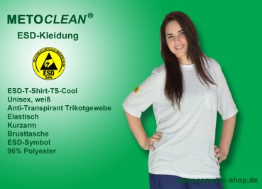 Metoclean ESD-T-Shirt TS-Cool-W-XL, Kurzarm, weiß, Größe XL
