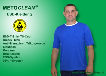 Metoclean ESD-T-Shirt TS-Cool-B-XS, Kurzarm, blau, Größe XS
