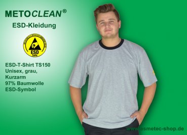 Metoclean ESD-T-Shirt TS150K-GR-3XL, short sleeves, grey, size 3XL