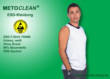 Metoclean ESD-T-Shirt TSN96-WS-XS, ärmellos, weiß, Größe XS