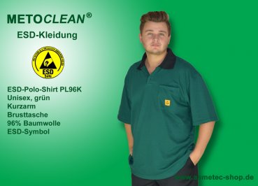 Metoclean ESD-Polo-Shirt PL96K-DG-XS, Kurzarm, dunkelgrün, Größe XS