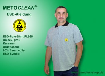Metoclean ESD-Polo-Shirt PL96K-GR-XXL, Kurzarm, grau, Größe XXL
