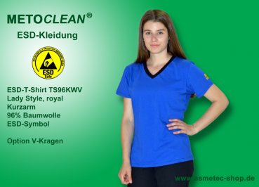 METOCLEAN ESD-T-Shirt TS96KV, royal blue, short sleeves, unisex - www.asmetec-shop.de