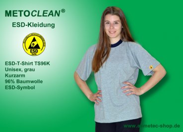 METOCLEAN ESD-T-Shirt TS96K, grey, short sleeves, unisex - www.asmetec-shop.de