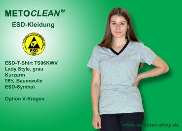 Metoclean ESD-T-Shirt TS96KWV-GR-XS, Kurzarm, grau, Größe XS