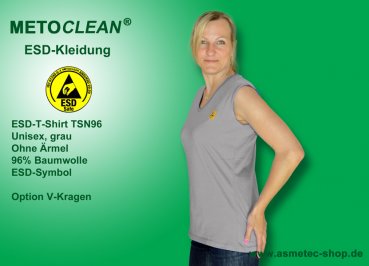 METOCLEAN ESD-T-Shirt TSN96, grey, no sleeves, unisex - www.asmetec-shop.de