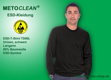 Metoclean ESD-T-Shirt TS96L-SW-3XL, long sleeves, black, size 3XL