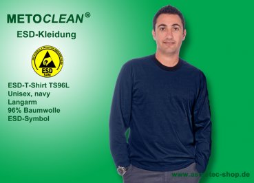 METOCLEAN ESD-T-Shirt TS96L, navy, long sleeves, unisex - www.asmetec-shop.de