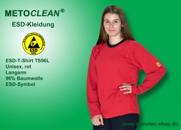 Metoclean ESD-T-Shirt TS96L-DR-XS, Langarm, rot, Größe XS