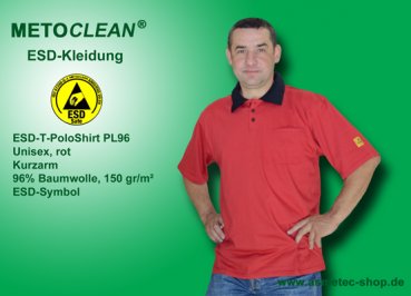 Metoclean ESD-Polo-Shirt PL96K-DR-M, Kurzarm, rot, Größe M