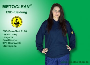 Metoclean ESD-Polo-Shirt PL96L-NB-XS, Langarm, navy, Größe XS