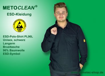 Metoclean ESD-Polo-Shirt PL96L-SW-4XL, Langarm, schwarz, Größe 4XL