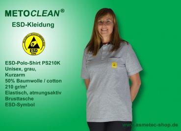 Metoclean ESD-Poloshirt PS210K-GR-XS, Kurzarm, grau, Größe XS
