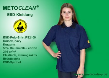 METOCLEAN ESD-Polo-Shirt PS210K-NB, navy, short sleeves, unisex - www.asmetec-shop.de