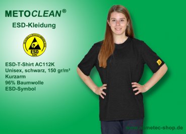 Metoclean ESD-T-Shirt AC112K-SW-XXL, Kurzarm, schwarz, Größe XXL