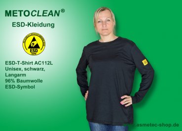 Metoclean ESD-T-Shirt AC112L-SW-M, Langarm, schwarz, Größe M
