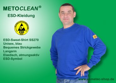 Metoclean ESD-Sweatshirt SS270-RB-XS, long sleeves, royal blue, sizeXS