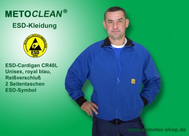 Metoclean ESD-Cardigan CR48L-RB-XL, long sleeves, royal blue, size XL