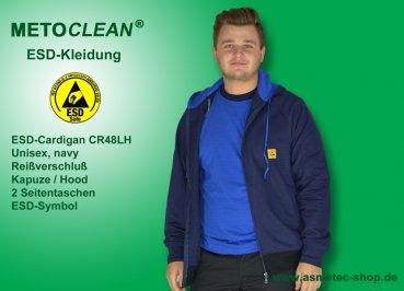 Metoclean ESD-Cardigan CR48LH-NB-L, long sleeves, hood, navy blue, size L