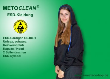 Metoclean ESD-Cardigan CR48LH-SW-XS, long sleeves, hood, black, size XS