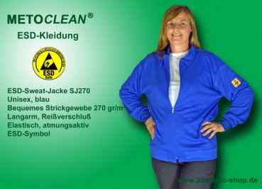 Metoclean ESD-Sweatjacket SJ270-RB-3XL, long sleeves, royal blue, size 3XL