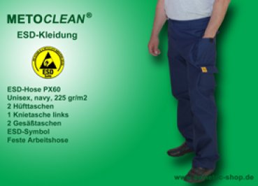 Metoclean ESD-Trousers PX60-NB-XL, military design, unisex, navy blue, size XL