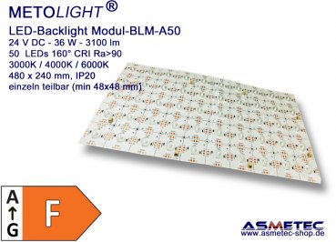 LED Backlight Modul BLM-A50-24V-36W-WW, 24 VDC, 36 Watt, warmweiß, 3000 lm